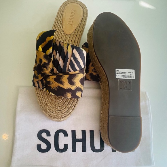 SCHUTZ | Animal Print Bowtie JAXON Espadrilles Platform Slide Sandals 9.5 NWT - Picture 3 of 5